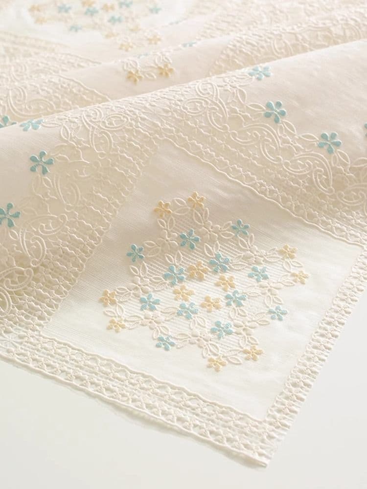 テーブルクロス 布 花刺繍入り透かし編みクロス