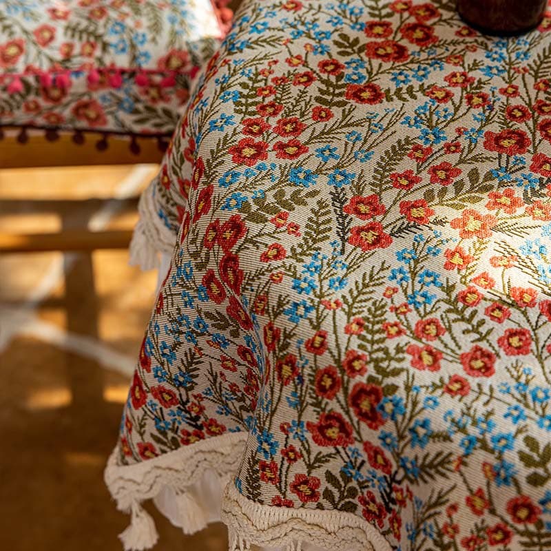 テーブルクロス 花柄刺繍フリルレース付き多層式テーブルクロス布