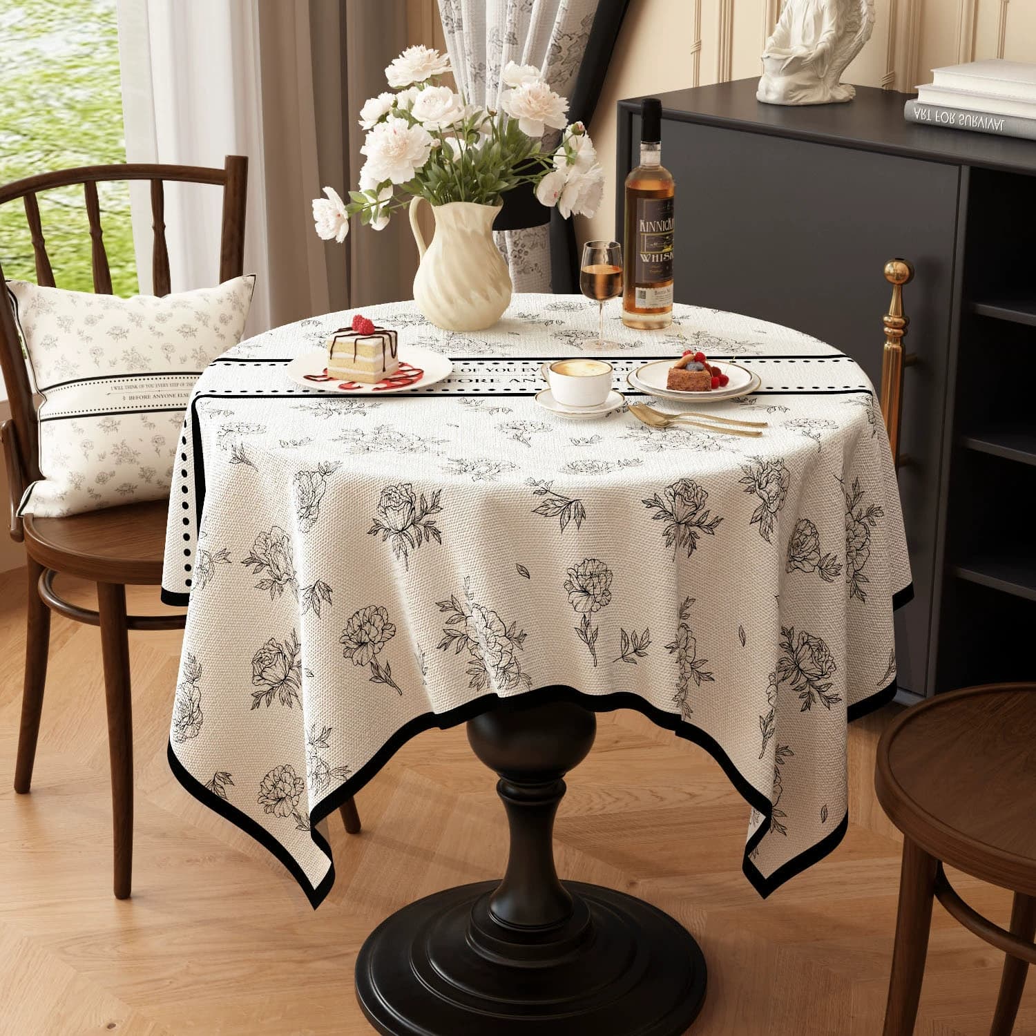 テーブルクロス 布 花柄刺繍入りクロス