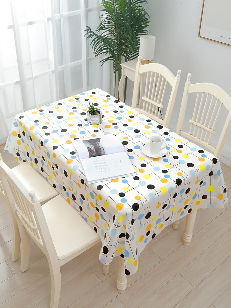 テーブルクロス 水玉格子模様のビニールクロス