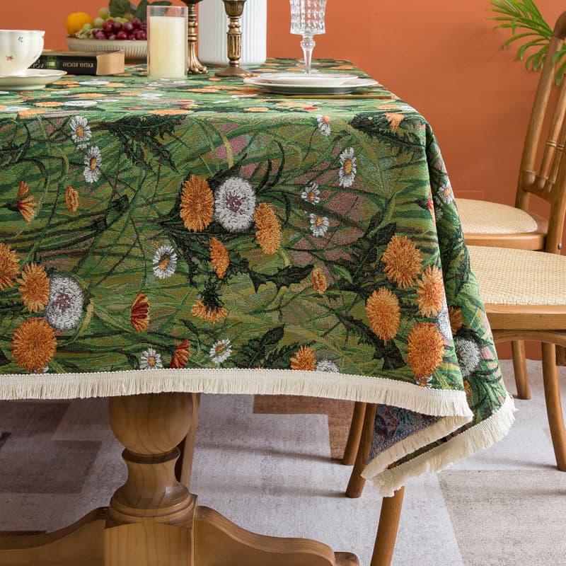 テーブルクロス 野花とシダ葉刺繍の高級ジャガード織布