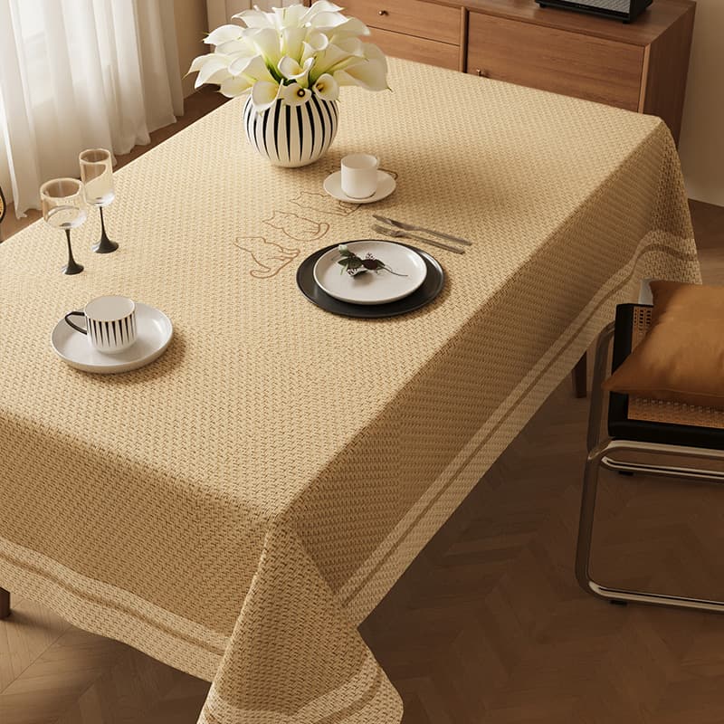 テーブルクロス リネン わんこ模様のヘリンボーンテーブルクロス