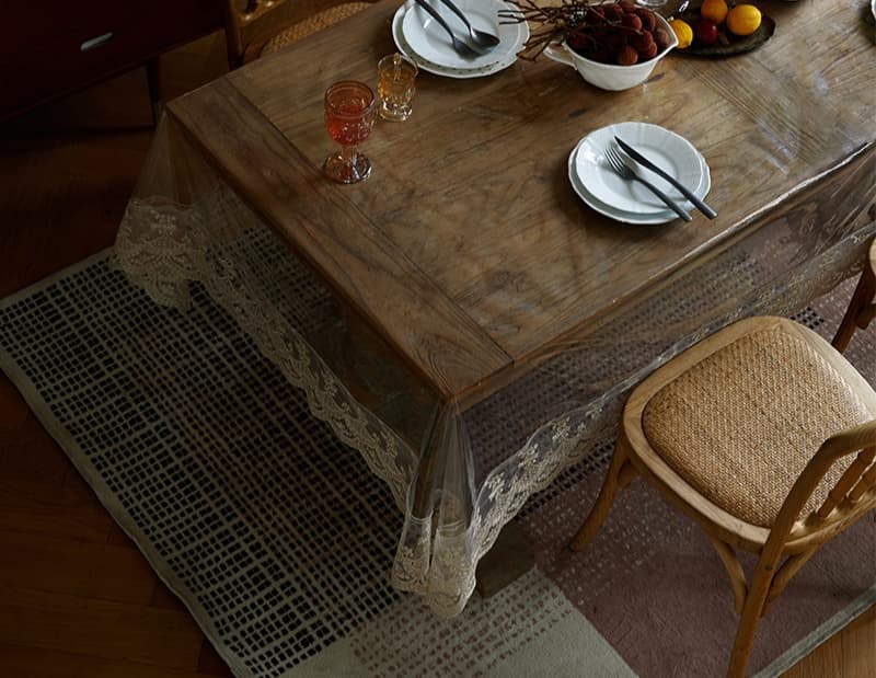 テーブルクロス ビニール 上質透明レース縁取りテーブルクロス