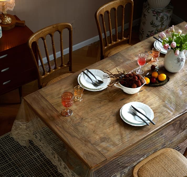 テーブルクロス ビニール 上質透明レース縁取りテーブルクロス