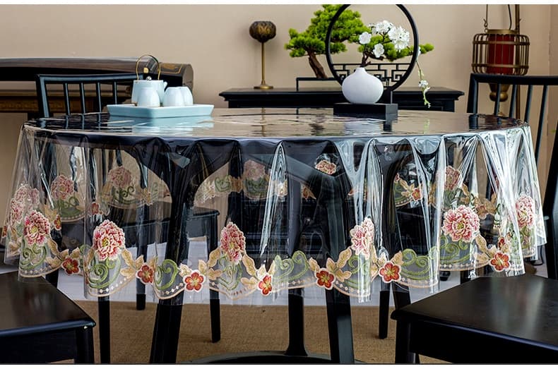 テーブルクロス ビニール 透明花縁ビニールテーブルクロス