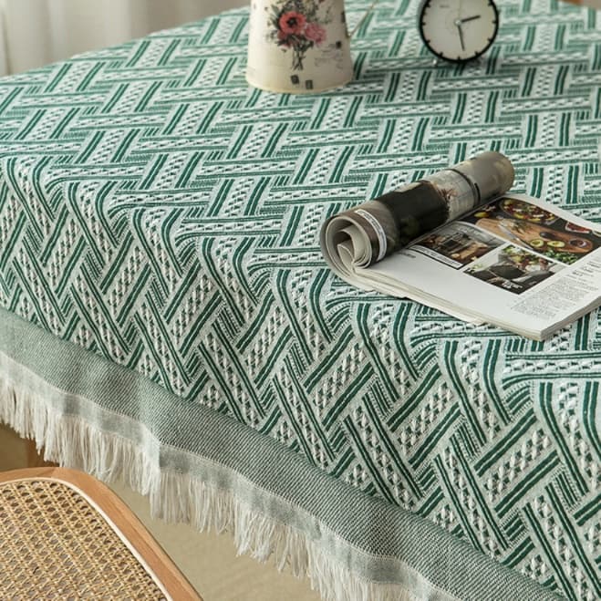 テーブルクロス リネン 幾何学模様の縁飾りテーブルクロス