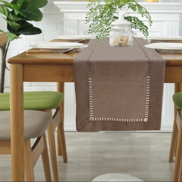 テーブルクロス リネン 透かし編み麻混素材テーブルランナー