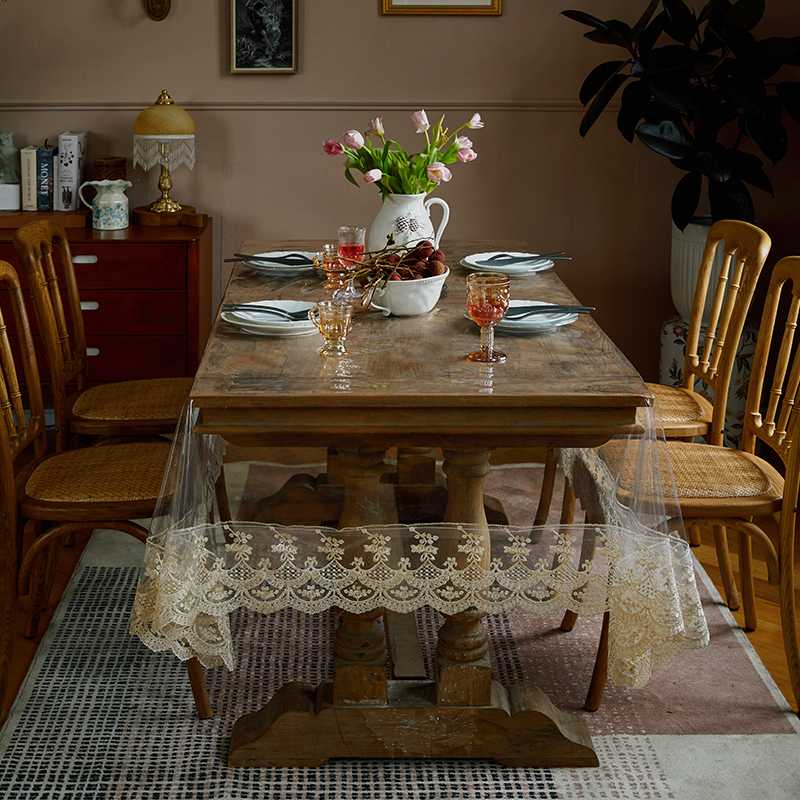 テーブルクロス ビニール 上質透明レース縁取りテーブルクロス