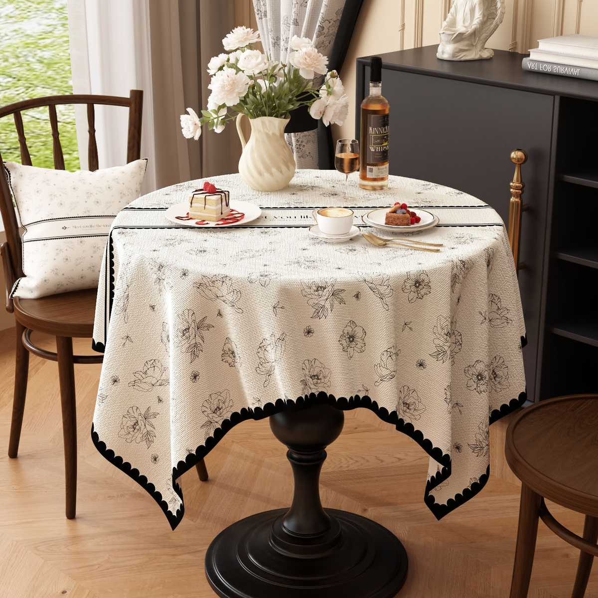 テーブルクロス 布 花柄刺繍入りクロス