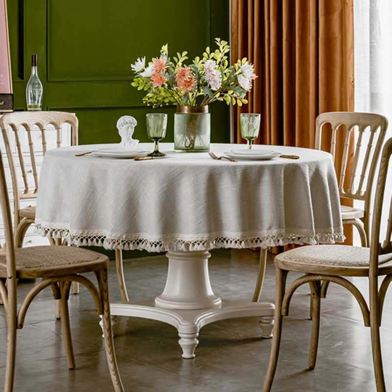 テーブルクロス リネン 上品なタッセル装飾テーブルクロス