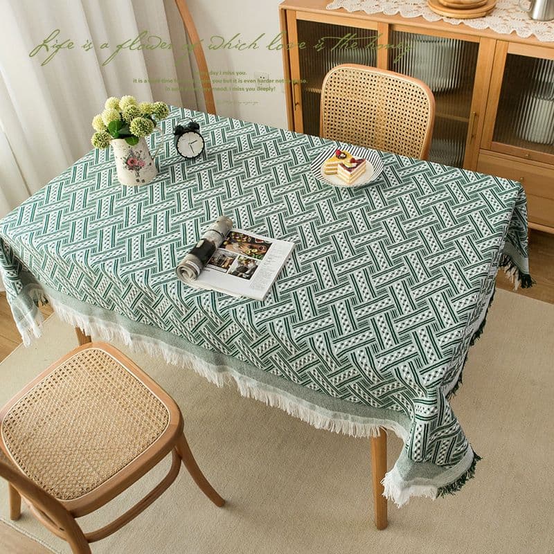 テーブルクロス リネン 幾何学模様の縁飾りテーブルクロス