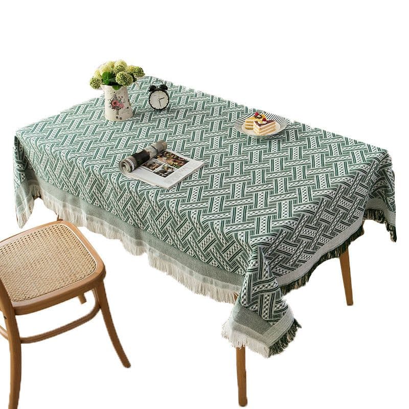 テーブルクロス リネン 幾何学模様の縁飾りテーブルクロス