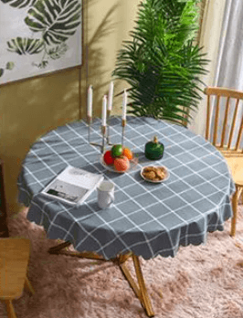 テーブルクロス 北欧風格子柄円形撥水テーブルクロス