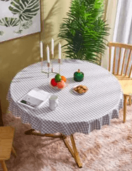 テーブルクロス 北欧風格子柄円形撥水テーブルクロス