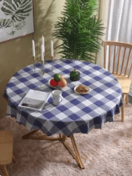 テーブルクロス 北欧風格子柄円形撥水テーブルクロス