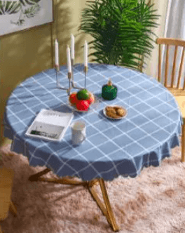 テーブルクロス 北欧風格子柄円形撥水テーブルクロス