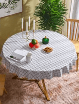 テーブルクロス 北欧風格子柄円形撥水テーブルクロス