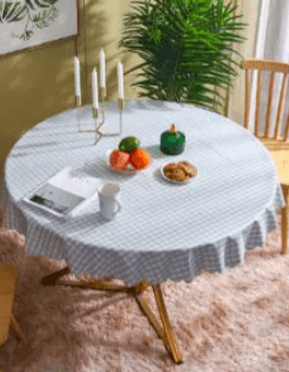 テーブルクロス 北欧風格子柄円形撥水テーブルクロス
