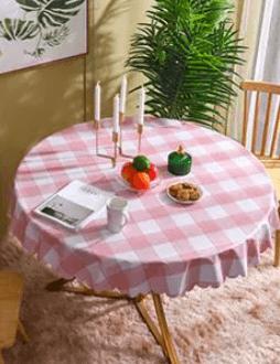 テーブルクロス 北欧風格子柄円形撥水テーブルクロス