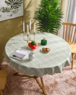 テーブルクロス 北欧風格子柄円形撥水テーブルクロス