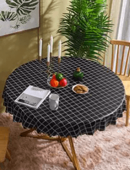 テーブルクロス 北欧風格子柄円形撥水テーブルクロス