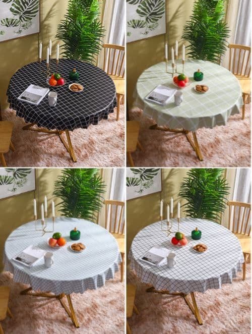 テーブルクロス 北欧風格子柄円形撥水テーブルクロス