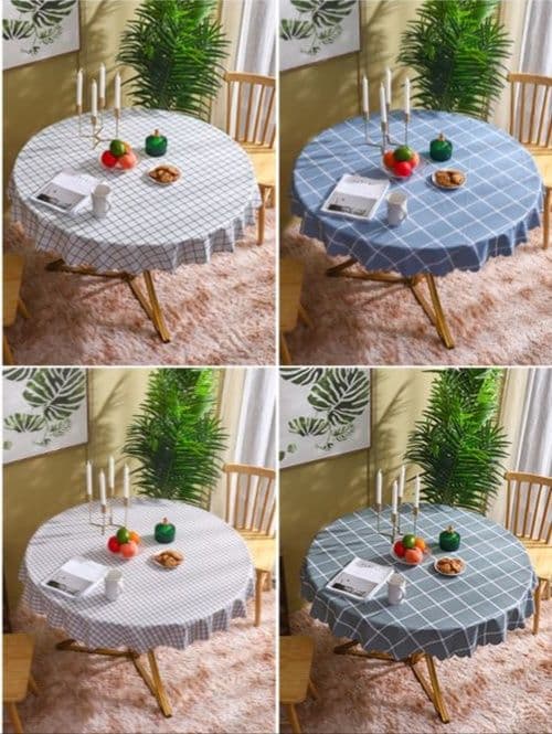 テーブルクロス 北欧風格子柄円形撥水テーブルクロス
