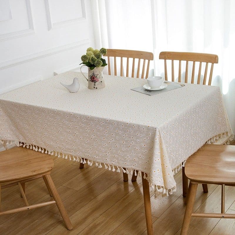 テーブルクロス 布 小花刺繍タッセル付きクロス