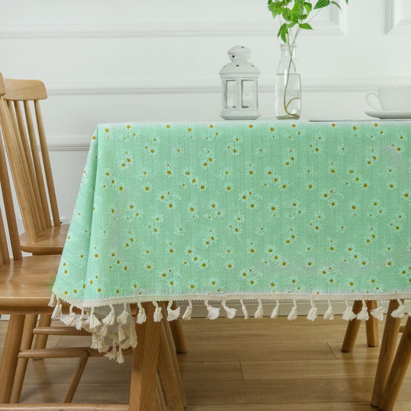 テーブルクロス 布 小花刺繍タッセル付きクロス