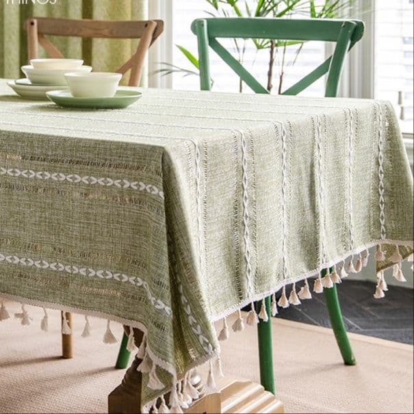 テーブルクロス 北欧風幾何学模様房付きテーブルクロス