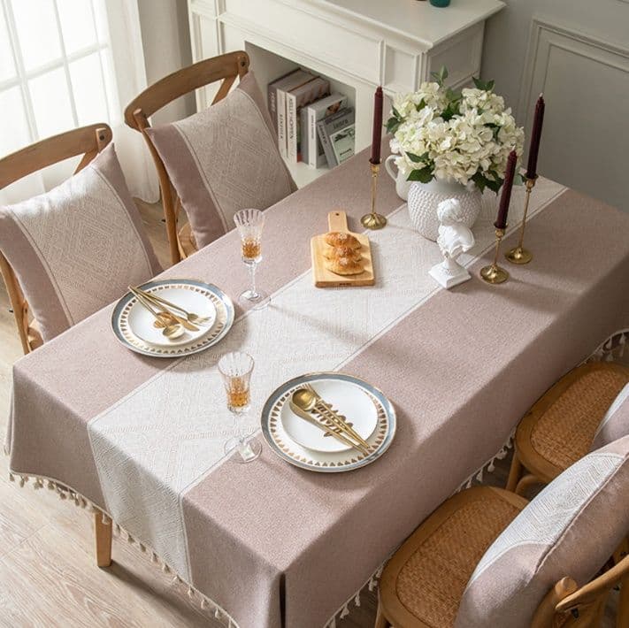 テーブルクロス 菱形幾何学模様房飾り付きテーブルクロス布