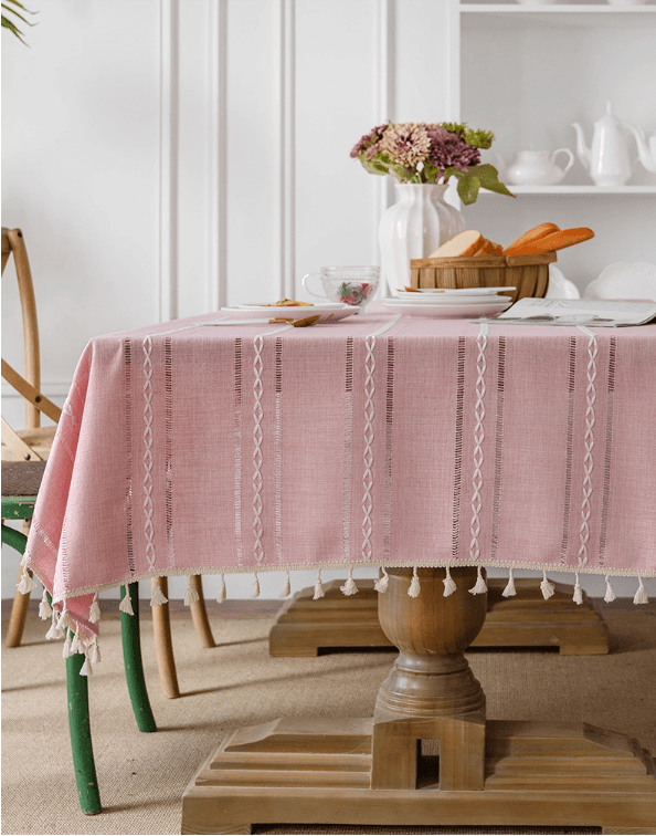 テーブルクロス 北欧風幾何学模様房付きテーブルクロス