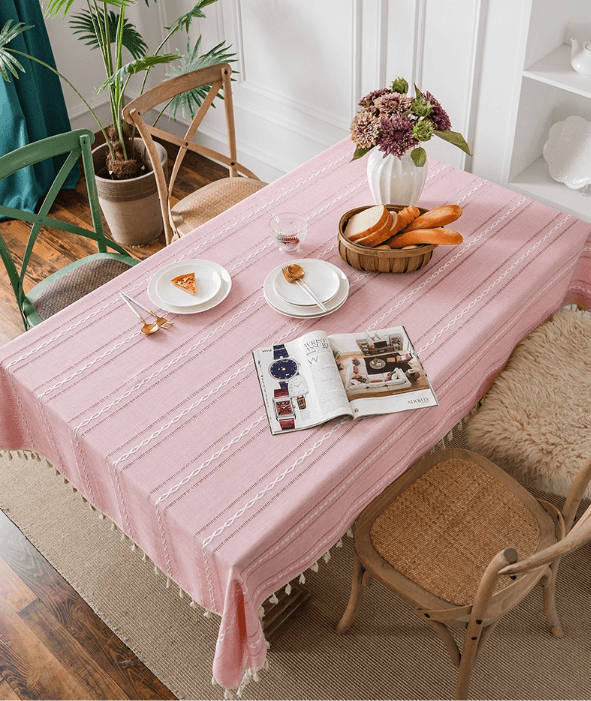 テーブルクロス 北欧風幾何学模様房付きテーブルクロス