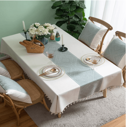 テーブルクロス 菱形幾何学模様房飾り付きテーブルクロス布