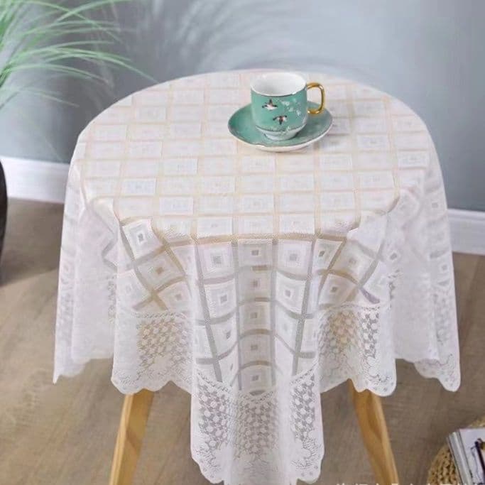 テーブルクロス 幾何学模様レース編み透かし円形テーブルクロス布
