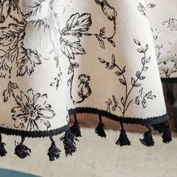 テーブルクロス ボタニカル花柄タッセル付き円形テーブルクロス布