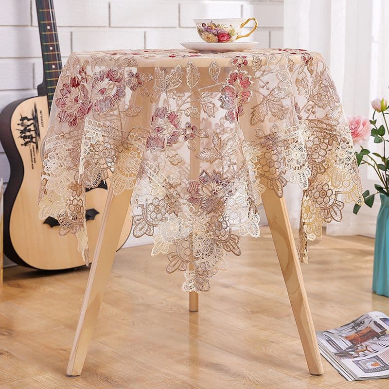 テーブルクロス 花柄刺繍総レース透かし模様テーブルクロス布