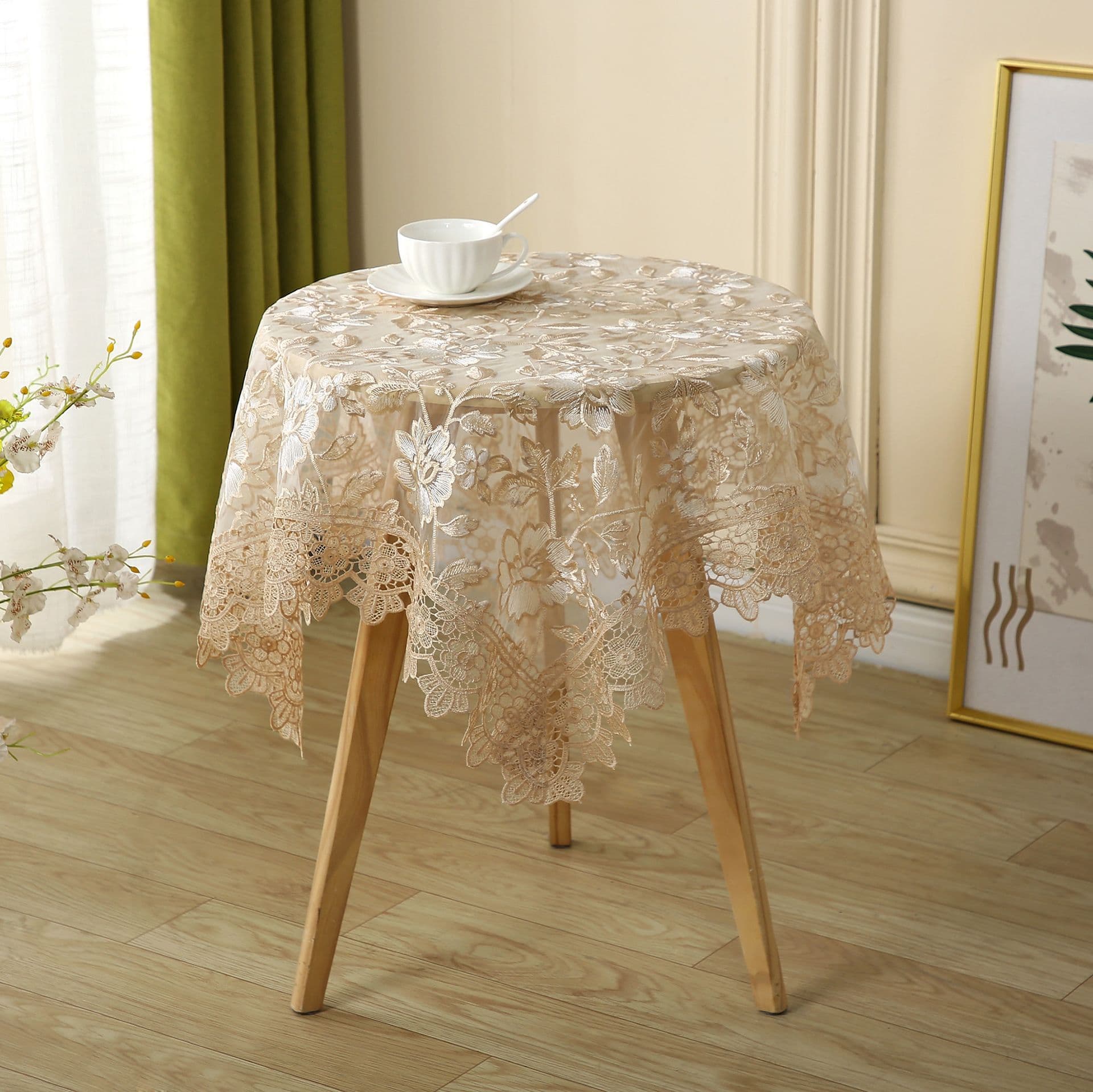 テーブルクロス 花柄刺繍総レース透かし模様テーブルクロス布