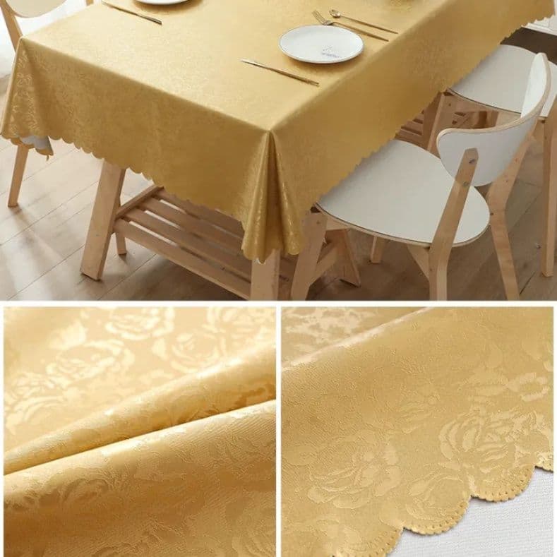 テーブルクロス 布 優雅な唐草／薔薇模様のテーブルウェア