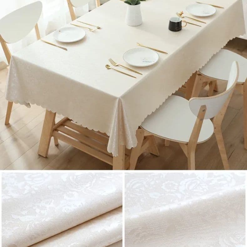 テーブルクロス 布 優雅な唐草／薔薇模様のテーブルウェア