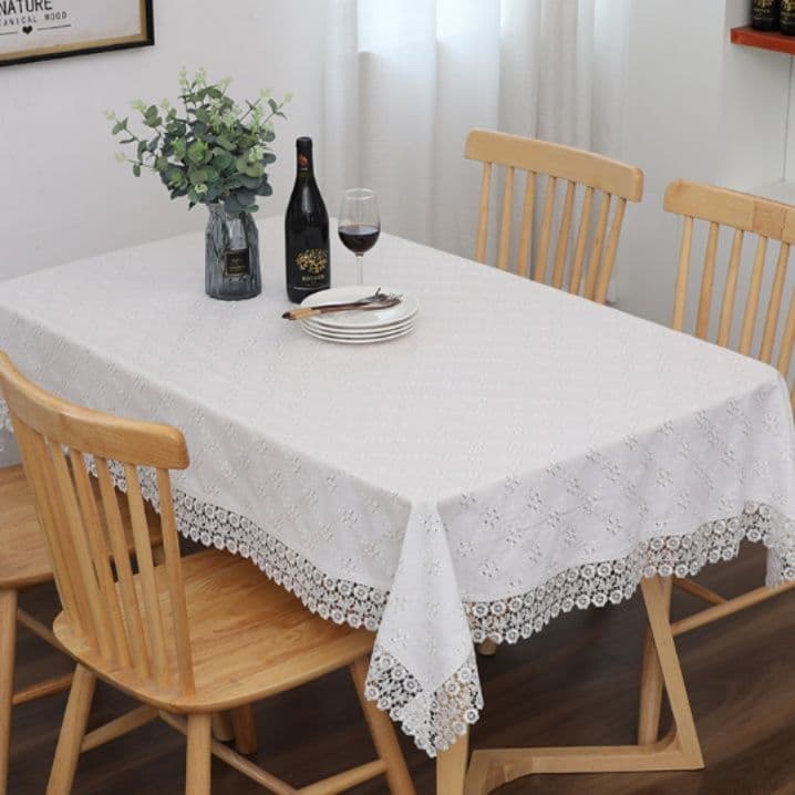 テーブルクロス 花刺繍レース縁取り上品テーブルクロス用布