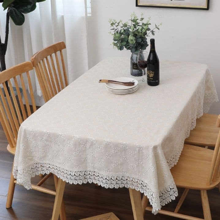 テーブルクロス 花刺繍レース縁取り上品テーブルクロス用布