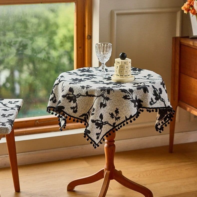 テーブルクロス 花模様シルエット織りテーブルクロス布