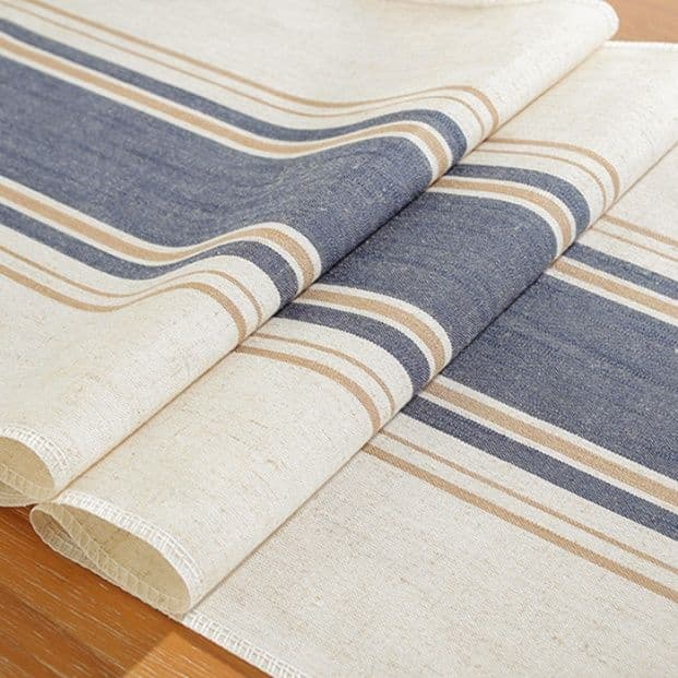 テーブルクロス 綿麻素材のストライプ柄フリンジ付きセンタークロス