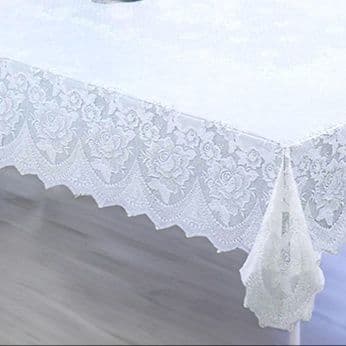 花柄チェック柄レーステーブルクロス白色上品