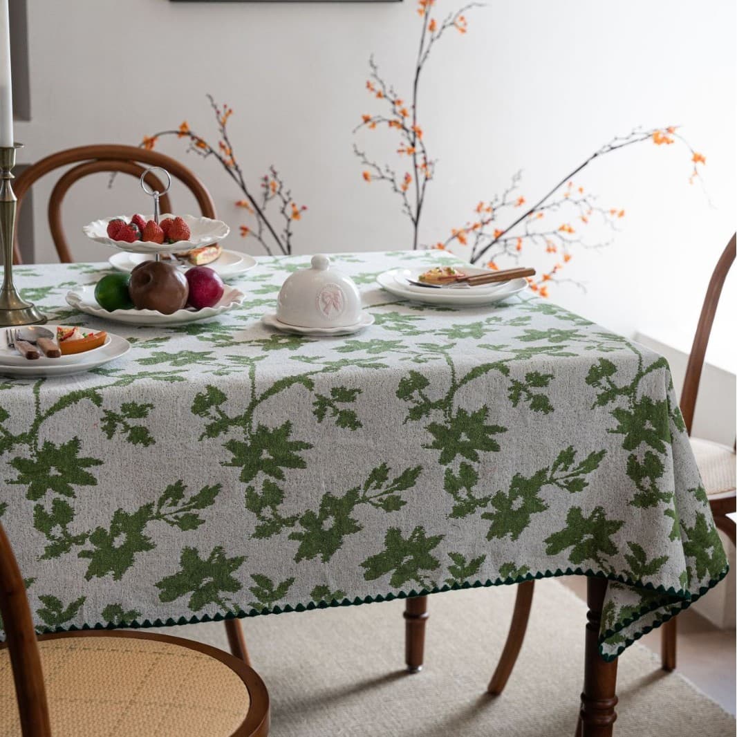 テーブルクロス 樫の葉模様の厚手ジャガード織りテーブルクロス用布