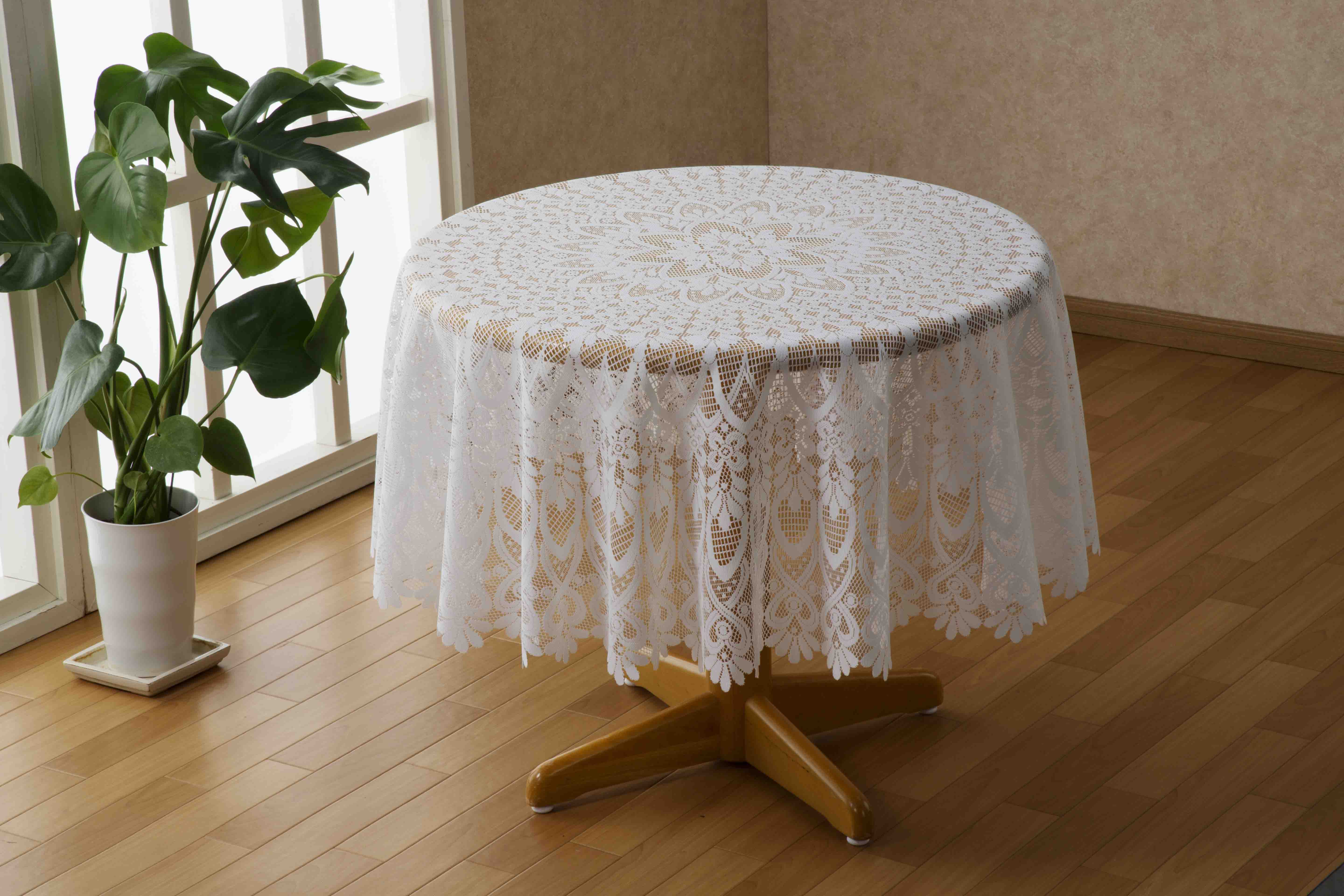 高級ビニール製 撥水レーステーブルクロス 円形