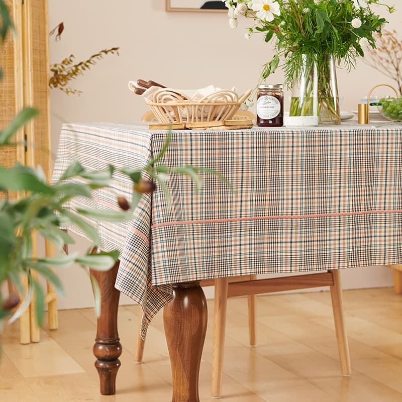 テーブルクロス チェック 優雅な朝食のチェックテーブルクロス