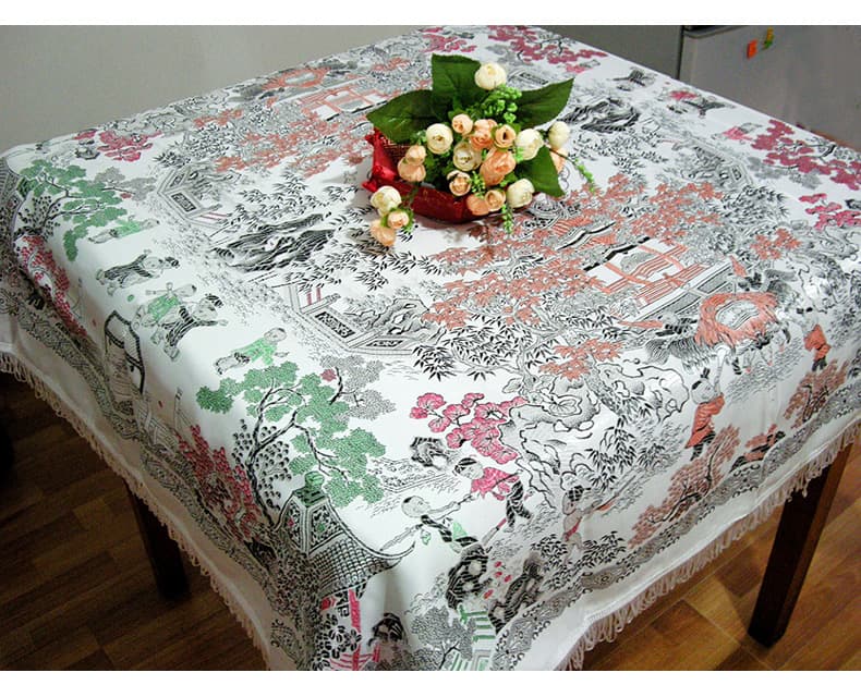 テーブルクロス エレガント幾何学模様フリンジ付きテーブルクロス