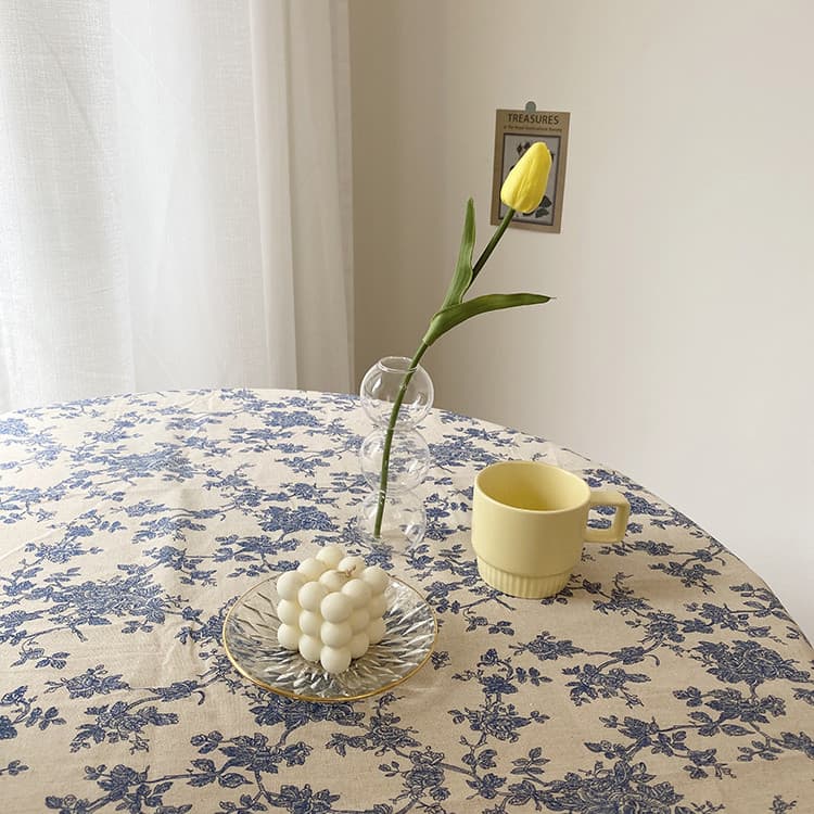 復古花柄リネンコットン テーブルクロス